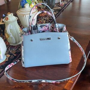 Betsy Johnson Light Blue Floral Trim Satchel Handbag